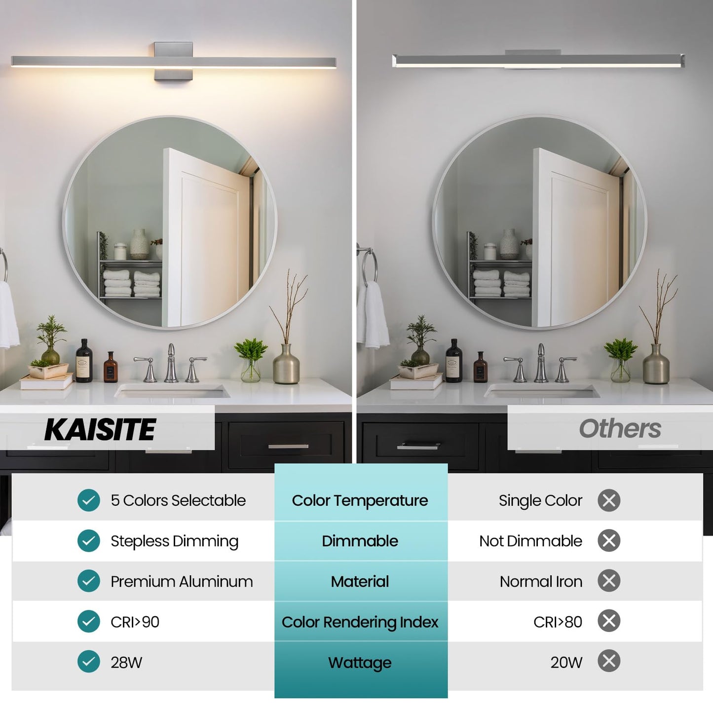 Kaisite Brushed Nickel Vanity Light For Bathroom Above Mirror 39 Inch Led 5Cct Bathroom Lighting Fixtures Dimmable Modern Bath Wall Light Fixture Over Mirror
