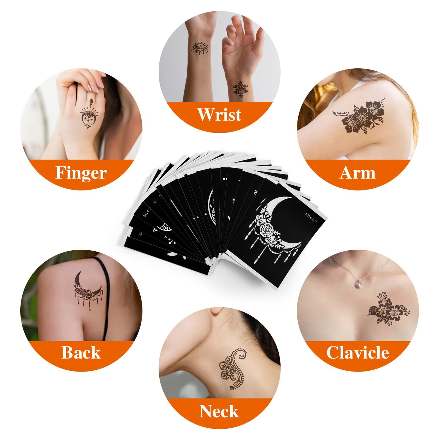 20 Sheets Henna Tattoo Stencil Kit, Temporary Tattoo Templates for Real Tattoos Mehndi Stencils for Kids Teens Adults Body Paint