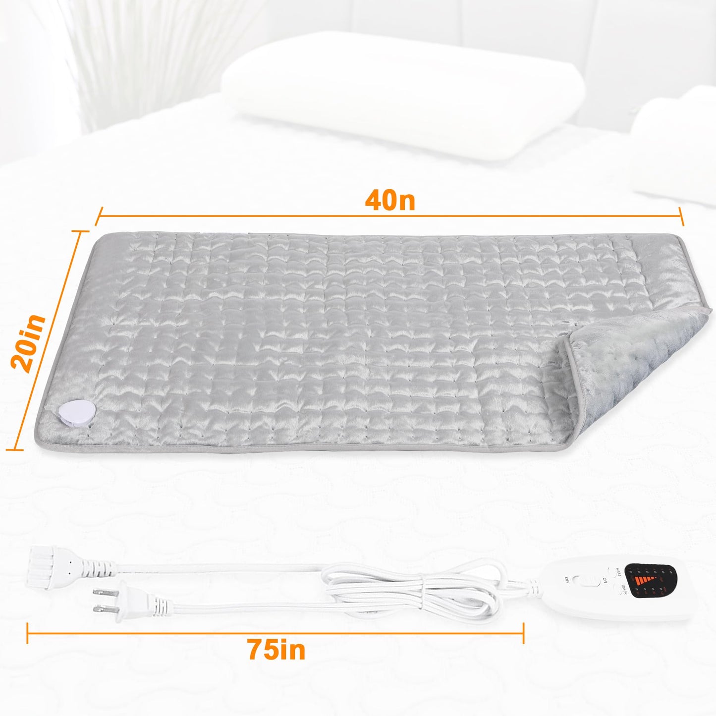 Deepsoon Heating Pad,Electric Heating Pads for Back,Neck,Abdomen,Moist Heating Pad for Shoulder,Knee,Arms,Legs,Dry/Moist Heat & Auto Shut Off,Christmas Gifts for Men and Women,Light Gray,40x20 Inch