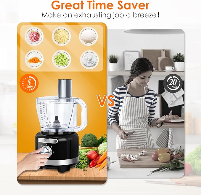 Davivy 16-Cup Food Processor and Blender, 6-Cup (50oz) Glass Blender Food Processors Combo – 10-in-1 Full-Size Food Processor with 600W Motor, 2 Speeds + Pulse for Home Use, Black