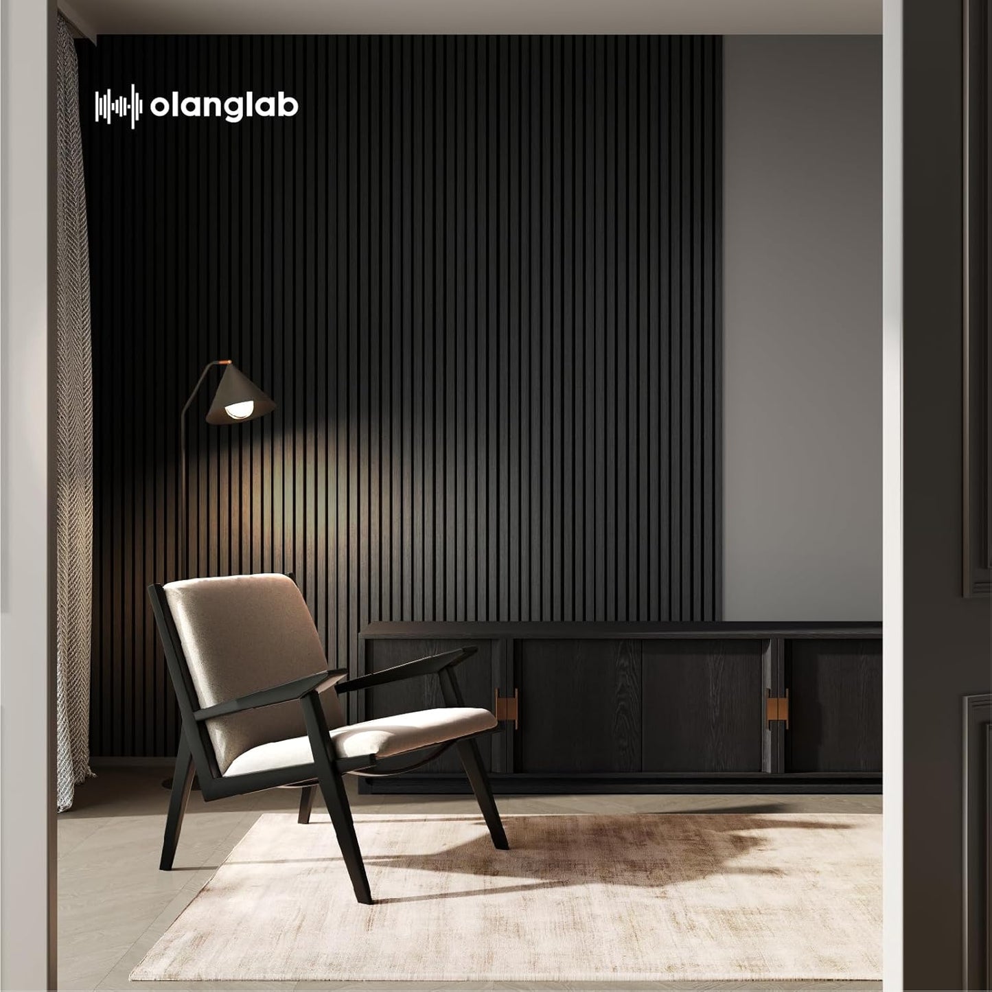 Olanglab Wood Slat Wall Panels, Wooden Acoustic Wall Panels, 94.5"x12.6" Each 3D Wall Panels for Interior Wall Decor, 4 Pack in Total 94.5"x50.4" (Matte Black)