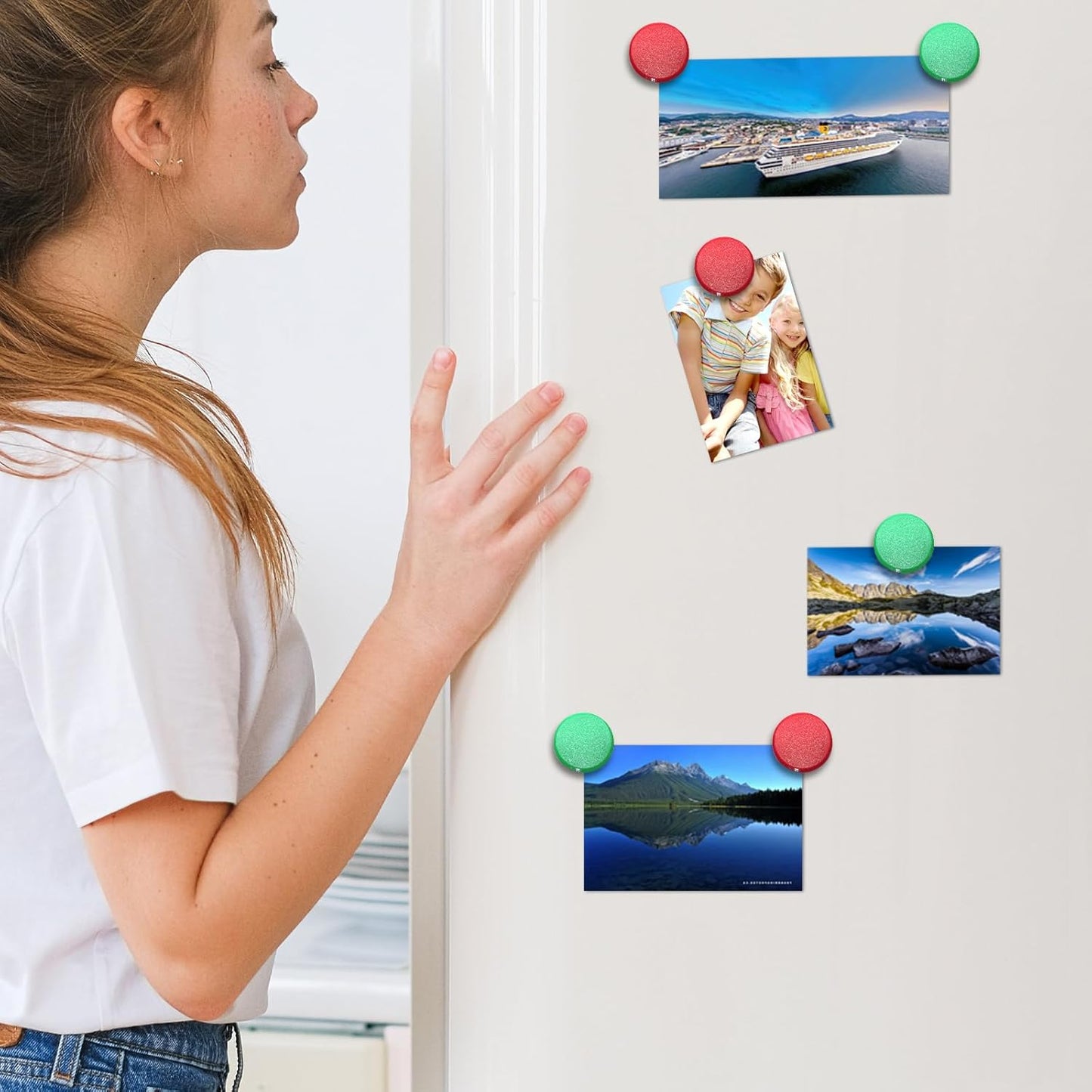 Qualsen Fridge Magnet, 50 Pack Refrigerator Magnets, Heavy Duty Magnet Whiteboard, Locker Magnets, Office Magnets (Green+Red)