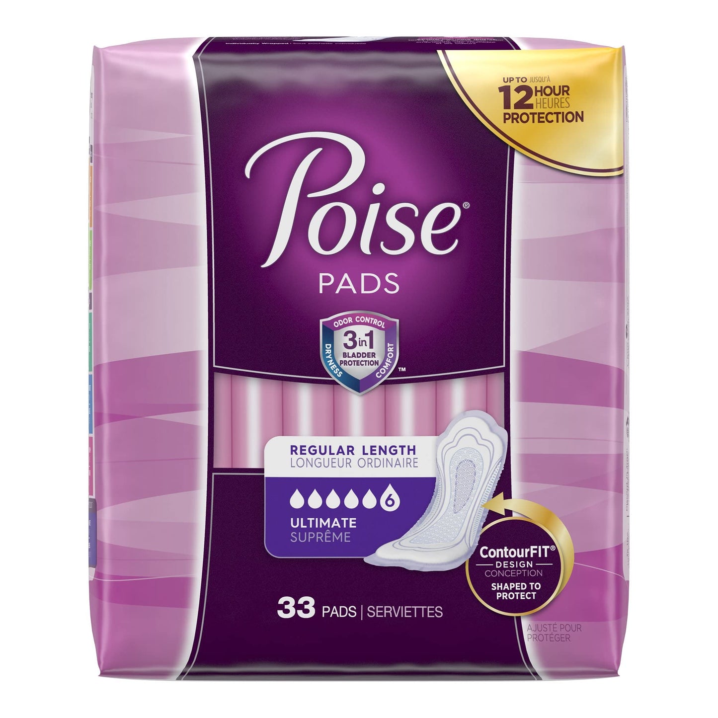 Poise Pads, Regular Length, Ultimate Absorbency 33 Pads (Pack of 2)