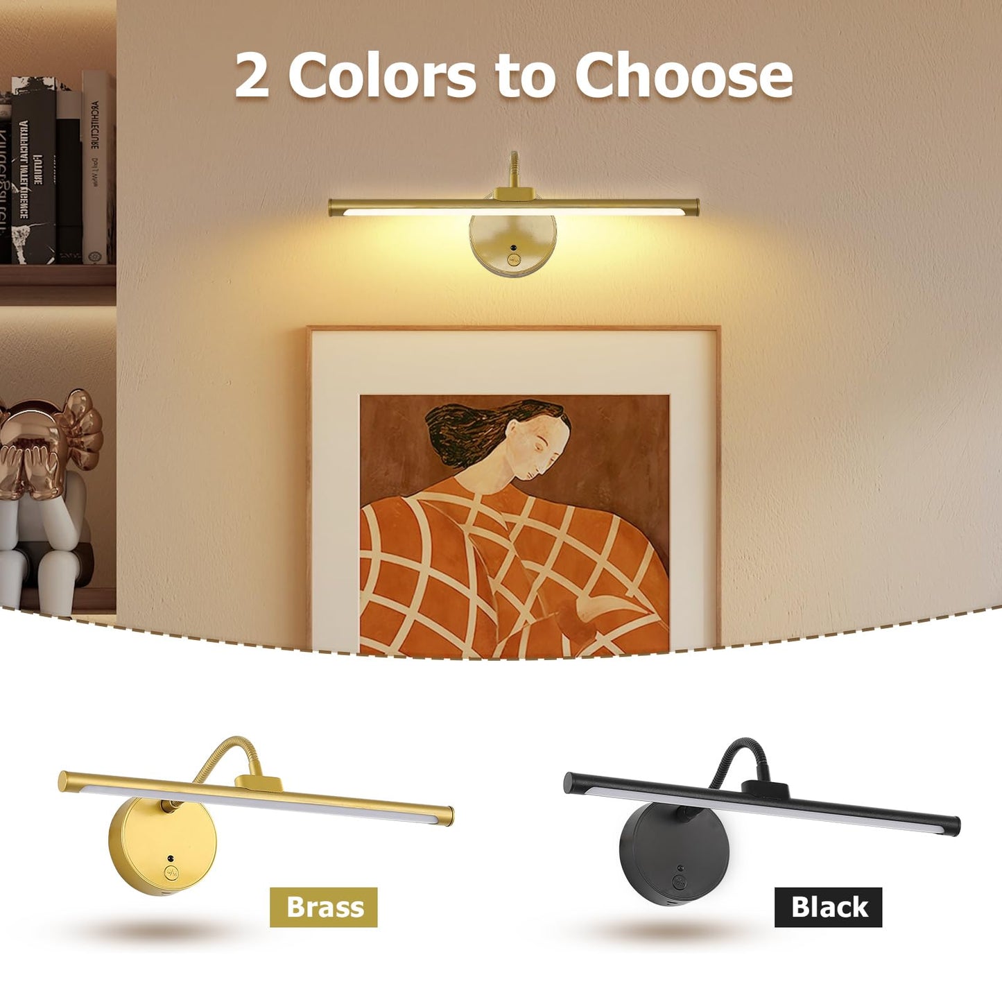 Picture Lights For Wall - Wireless Rechargeable Led Light With Remote  Adjustable Arm  Gold Battery Operated Display Lighting For discomfort-reducingtings  Bedroom  Gallery Wall D?Cor (Gold  12.6 Inch - 1Pack)