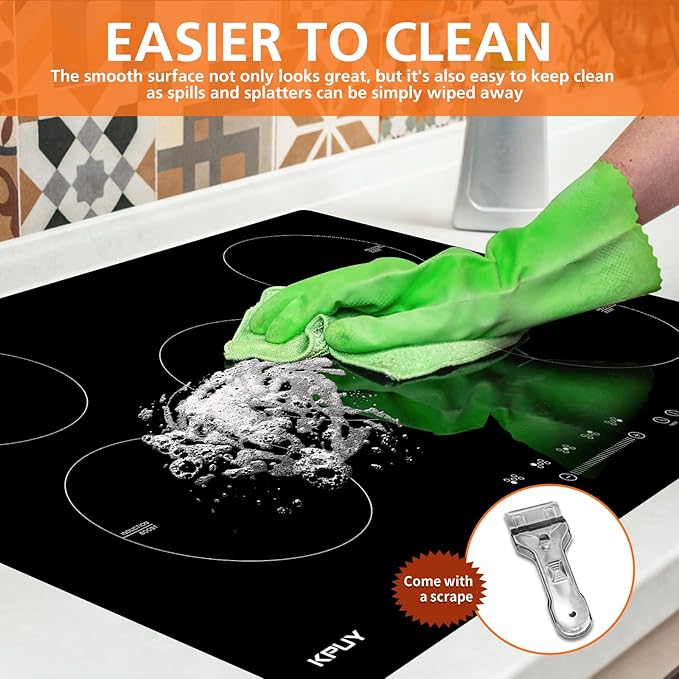 KPUY Induction Cooktop 30 Inch with 5 Burner, Electric Burner 220-240V, 7400W Electric cooktop with 9 Power Levels, Child Safety Lock & Timer, 30'' Induction Cooktop Hard Wire(No Plug)