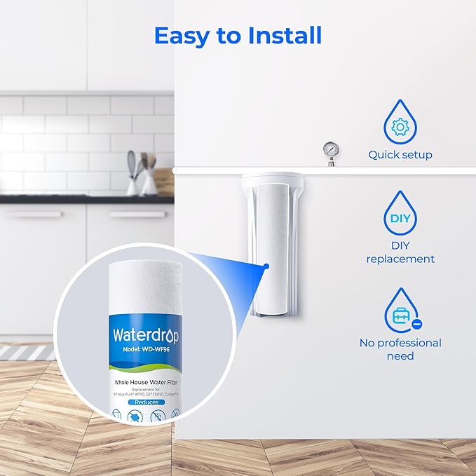 Watedrop 5 Micron Water Filter 10" x 2.5" Whole House Water Filter Replacement Cartridge, Sediment Water Filter Replacement for Any 10 inch RO Unit, Aqua-Pure® AP110, Culligan® P5, WHKF-GD05, 6 Pack