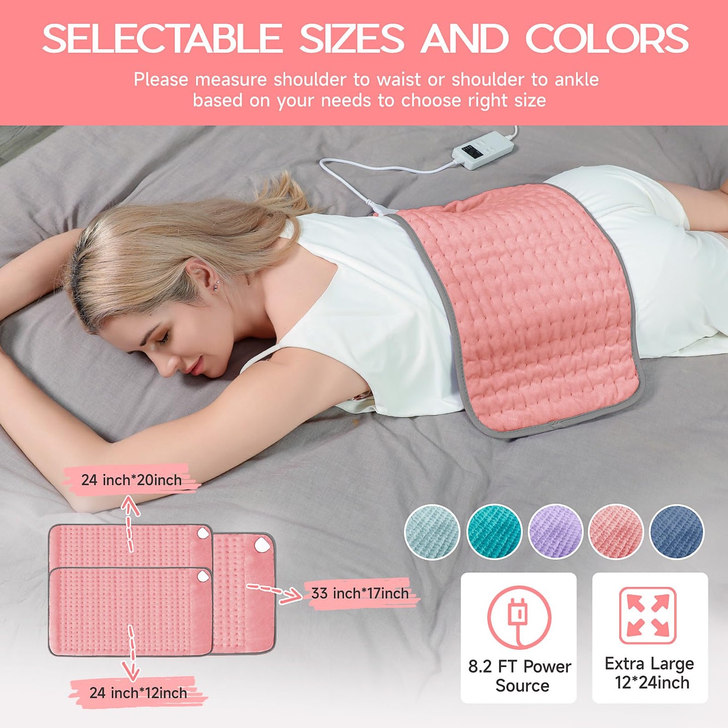 Heating Pad for Period Cramps, Heating Pad for Back/Neck/Shoulder Muscle Pain, 6 Heating & 4 Timer Setting, Auto Shut Off, Moist Heat & Machine Washable, Pink Birthday Christmas Gifts for Women Mom