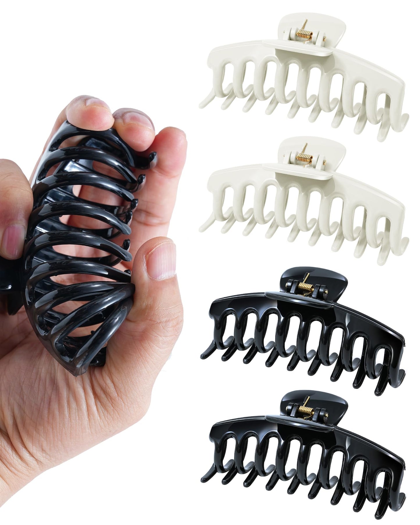Mesovor 4 Pack Silicone Flexible Hair Claw Clips, Nonslip 4.33 Large Bendable Claw Clip | Soft Cozy Neutral Hairclips for Thin a