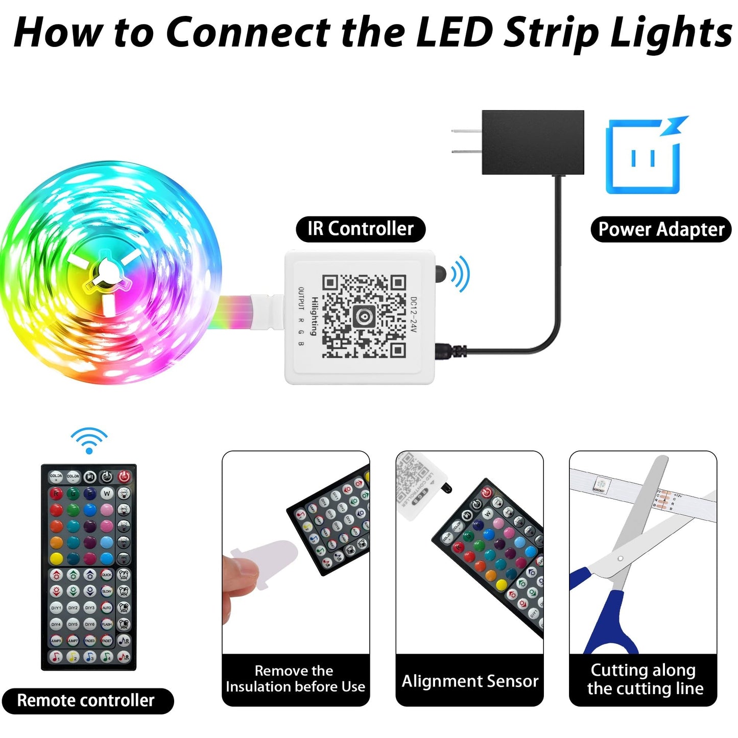 Ledagic LED Strip Lights 100ft Color Changing RGB Music Sync Remote App Control Plastic White