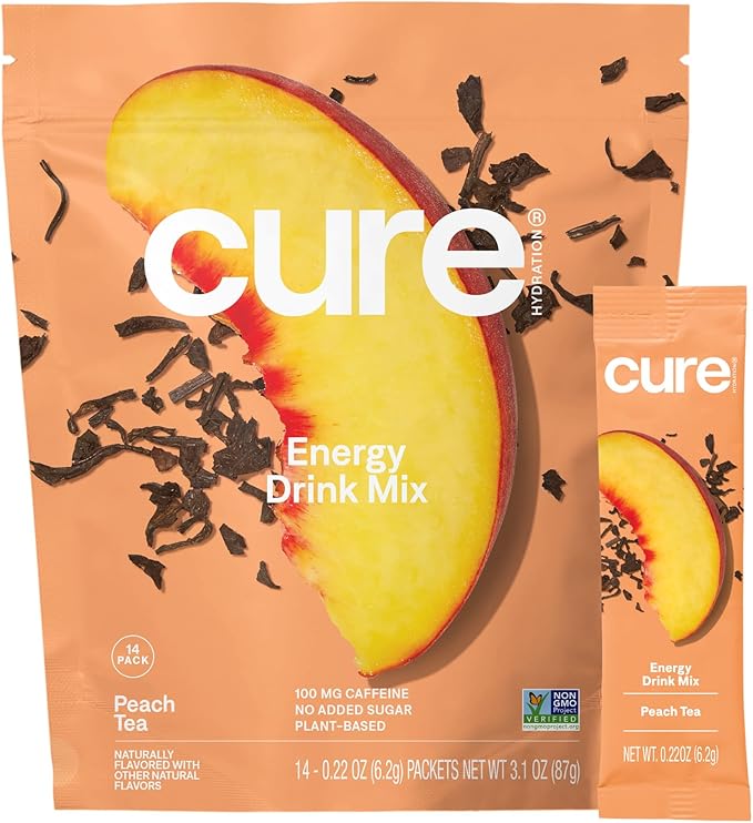 Cure Hydration Performance | Plant-Based Electrolyte Energy Drink Mix | No Added Sugar | Dehydration Relief Powder | 100mg...
