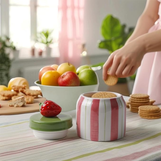 Cookie Jars with Lid Airtight, Hand Painted Orange Ceramic Food Storage Containers with Lids for Home Decor and Kitchen Countertops, For Coffee, Spices, Sugar, Tea, Salt, Honey, Candy, Nut