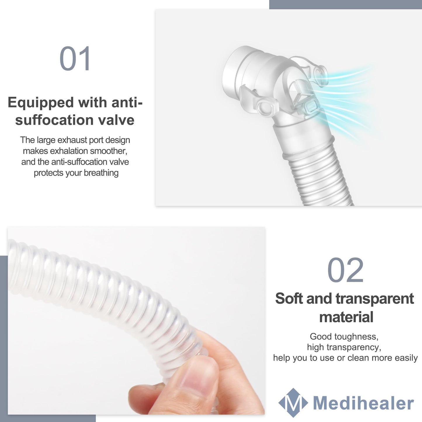 2 Packs QuietAir Elbow Tube for Airfit F40,Including 2 Short Tube 2 Elbow and 2 QuietAir Vent,Great Value CPAP Supplies by Medihealer