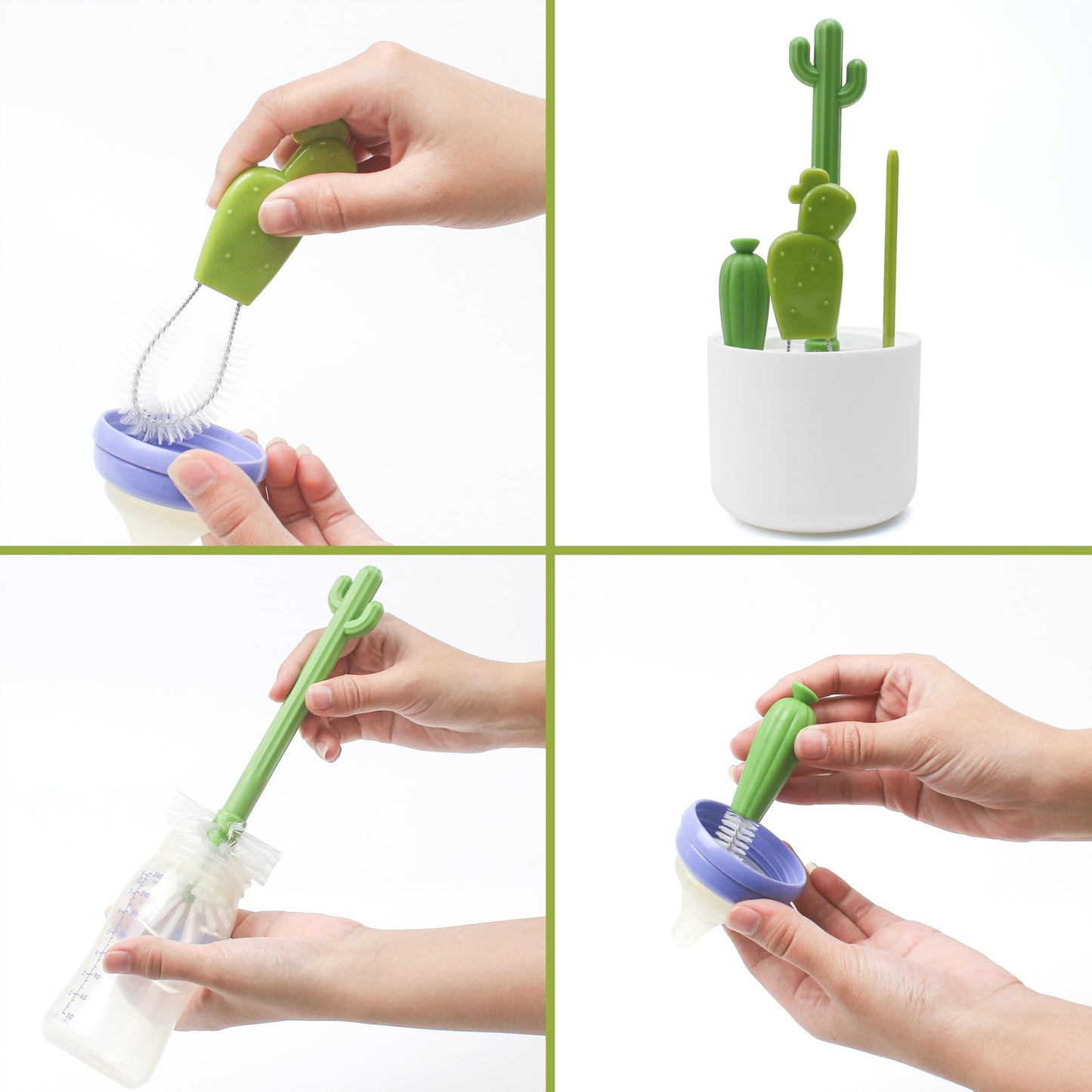 Cactus Bottle Brush Set, Full-Angle Straw Detail Brushes Cleaning Cleaner Washer Tool Kit with Stand Holder Multifunctional for Washing Baby Breast Pump Nipple Essentials Kitchen Decor Replacement