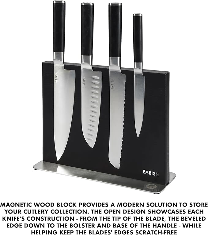 Babish 5-Piece Magnetic Forged Kitchen Knife Block Set – 1.4116 German Steel Cutlery with Magnetic Knife Holder – Professional Chef Knife Set