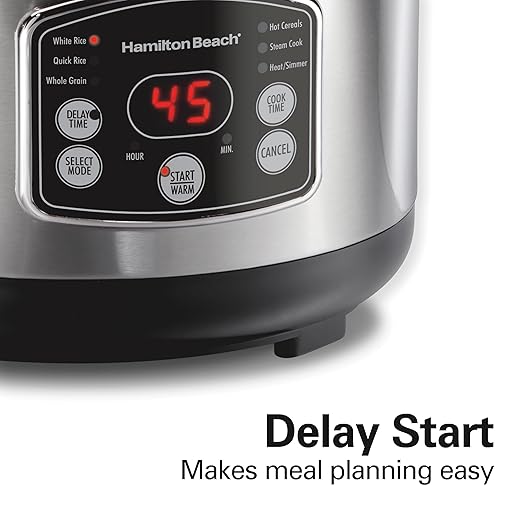 Hamilton Beach Digital Programmable Rice Cooker & Food Steamer, 14 Cups Cooked (7 Uncooked) With Steam & Rinse Basket, Stainless Steel (37548)