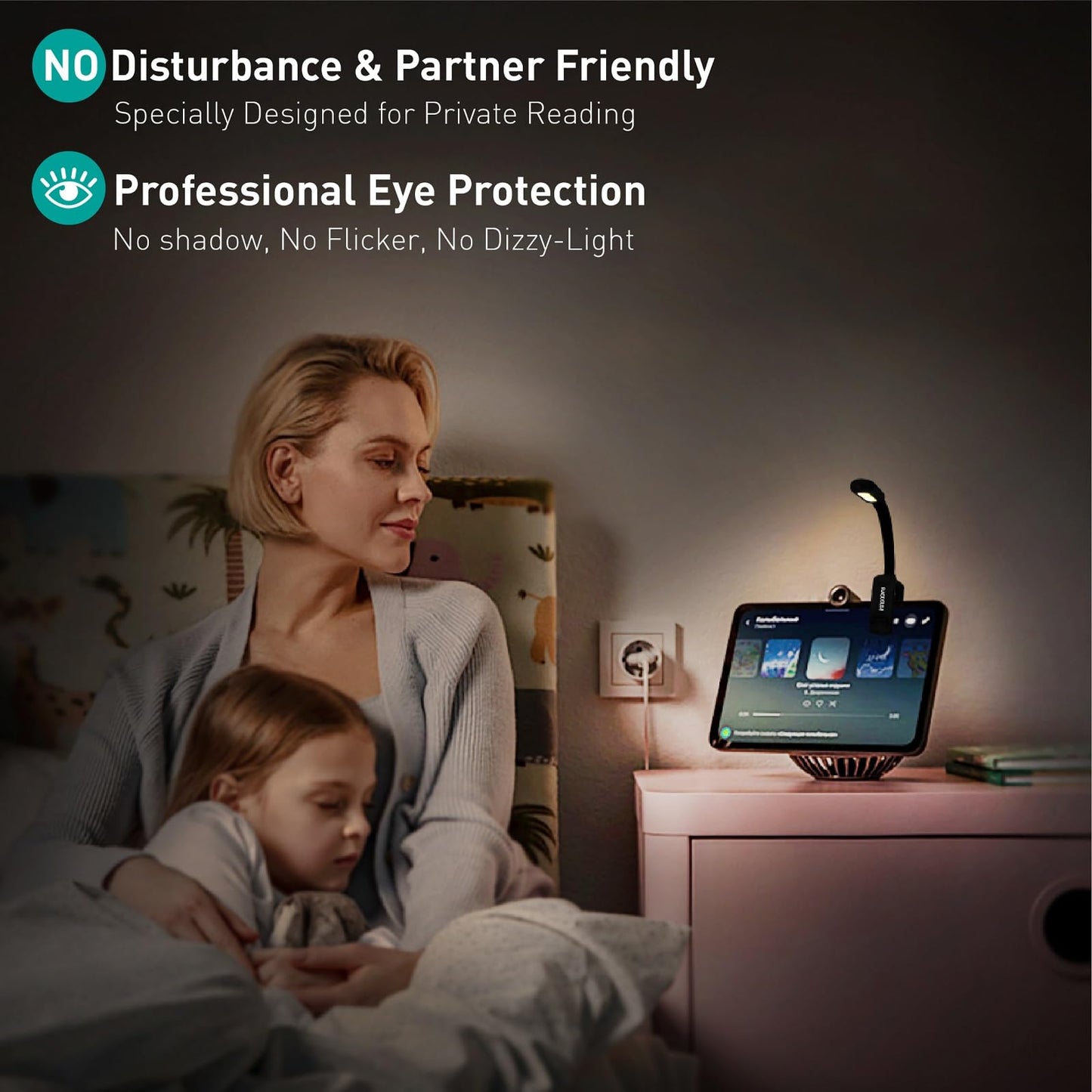 Radixium Rechargeable Book Light For Reading - 9Led Eye-Caring Clip Light W/ 9 Color Temp  Stepless Dimming  50H Battery  Usb-C  Ultra Slim - Gift For Book Lovers (Black)