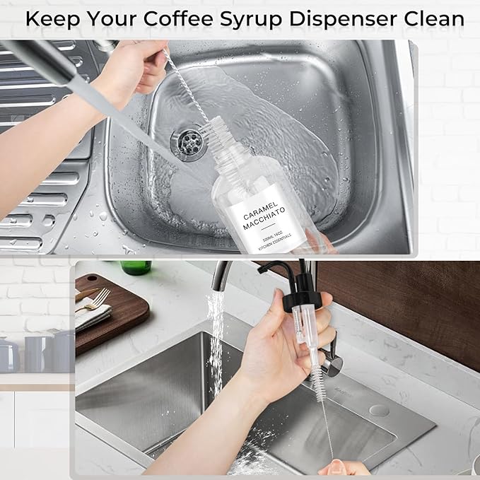 Coffee Syrup Dispenser for Coffee Bar, 3PCS Coffee Bar Accessory Syrup Dispenser w. Labels,16.9 oz 500ml Simple Glass Syrup Bottle w. Tray & Coffee Scoop