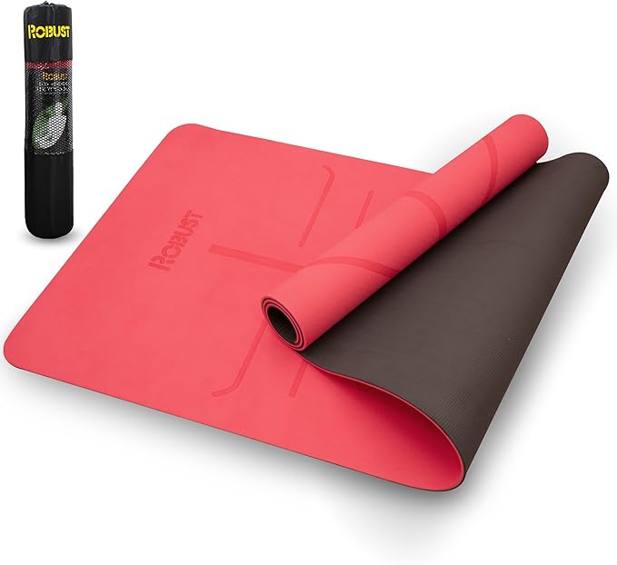 Robust Extra Thick Yoga Mat 1/4 & 1/3 & 2/5 Inch - Non Slip Exercise Mat with Alignment Lines, Carrying Strap, TPE Eco-Fri...