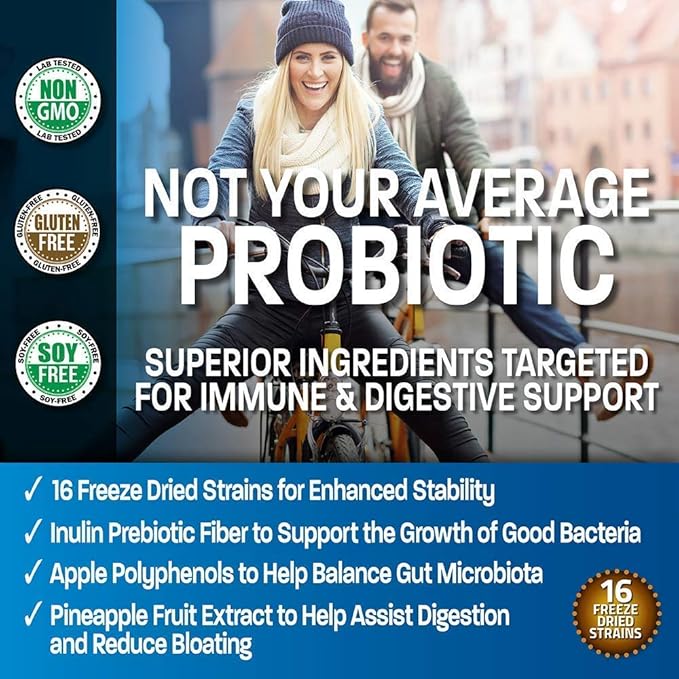Probiotic 50 Billion CFU + Prebiotic with Apple Polyphenols & Pineapple Fruit Extract + Vitamin B Complex Sustained Release