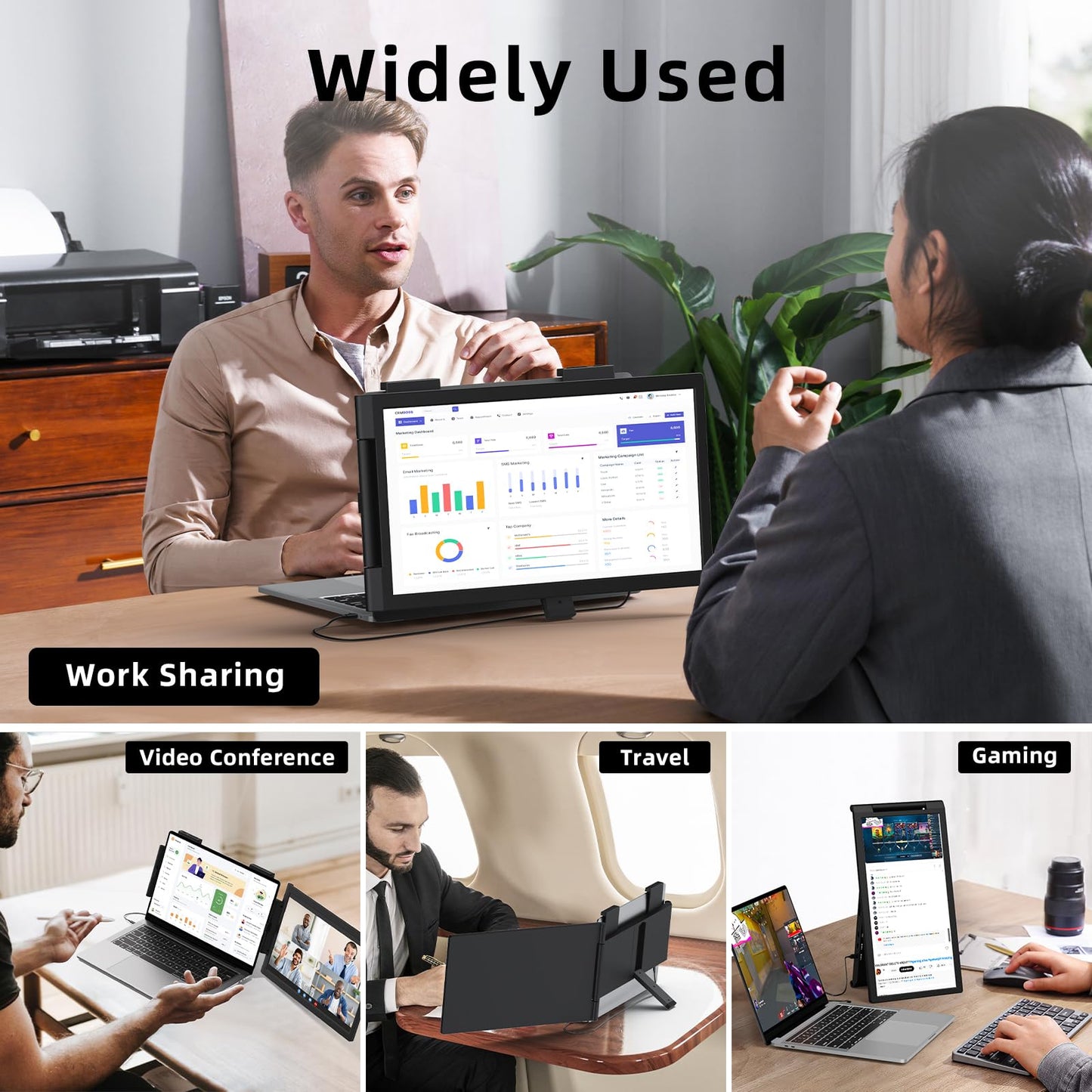 MAGICRAVEN Laptop Screen Extender, 14" 1080P IPS Portable Monitor Travel Monitor for 14-16.5" Laptops with USB-C/HDMI Port, Plug and Play Attachment Screen for Windows/Mac/Android/Switch/PS5/Xbox