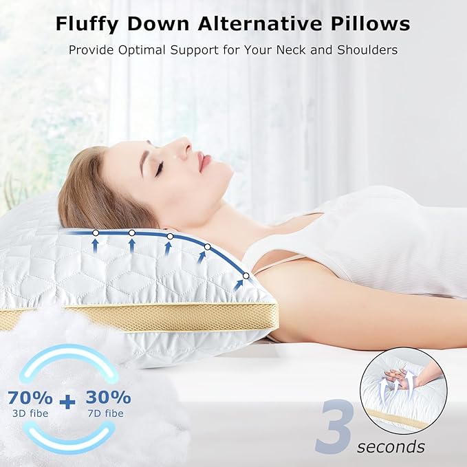 Pillows Queen Size Set of 2, Luxury Hotel Queen Size Pillows, Supportive Down Alternative Queen Pillows, Medium Firm Gusseted Bed Pillows for Sleeping, 2 Pack Queen Size Pillows Washable