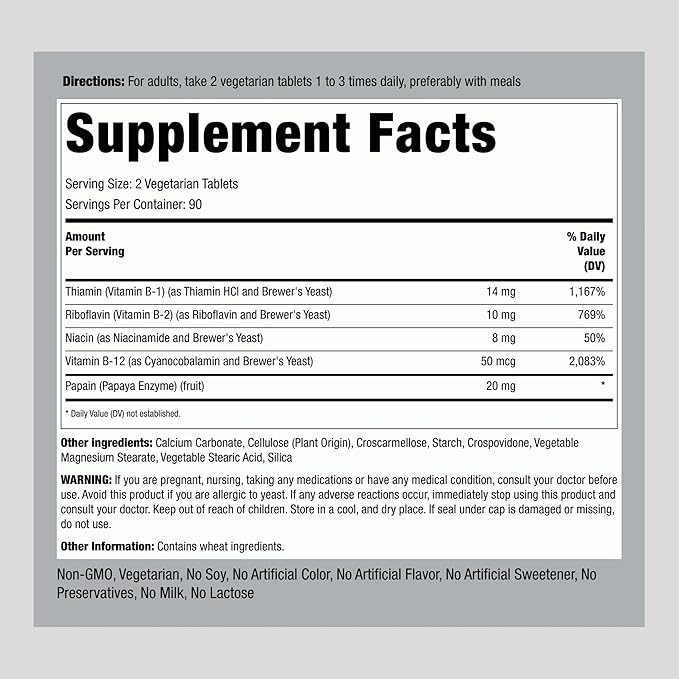 Piping Rock Vitamin B Complex | 180 Tablets | with B12 | Vegetarian, Non-GMO, Soy Free Supplement