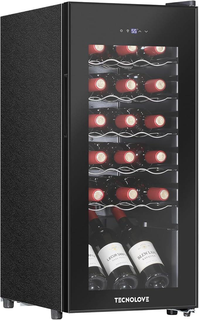 Wine Cooler with 41-68℉ Digital Temperature Control Stainless Steel 3.5 Cu.Ft 18 Bottle LED Light undercounter Glass Door Compressor Small Compact for Red, White and Champagne Beer