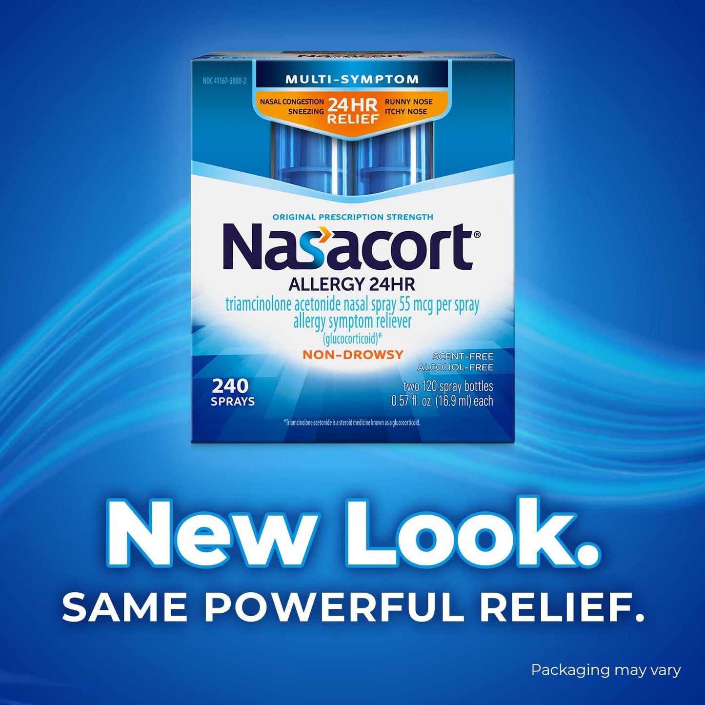 Nasacort 24HR Allergy Nasal Spray for Adults, Non-drowsy & Alcohol Free, 240 Sprays, 0.57 fl.oz. 2Ct