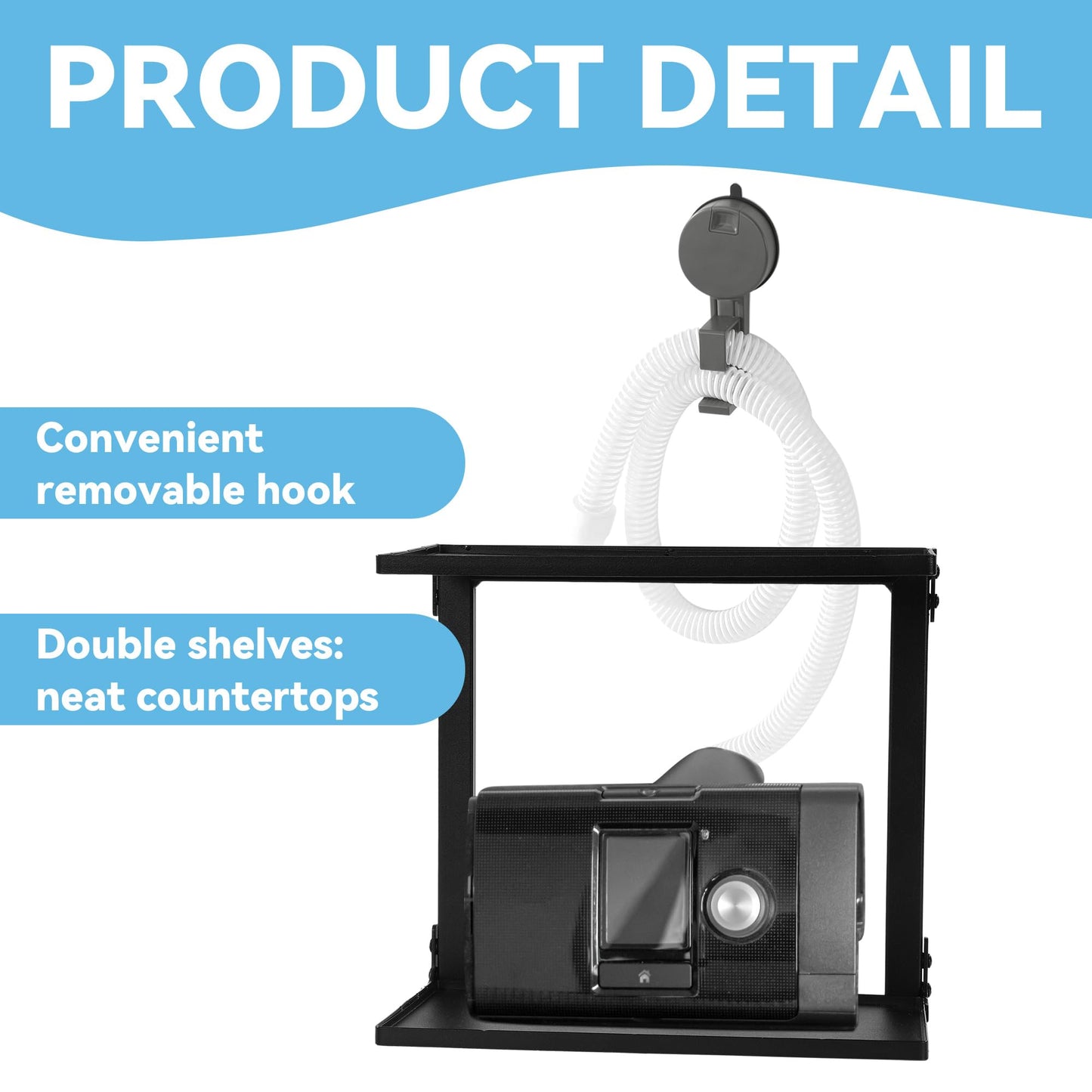 BALAPET Metal CPAP Shelf for Bedside (No CPAP Included),CPAP Hose Holder for Nightstand Supplies for CPAP Organization, Double Iron Shelf Keep Your Desktop Tidy and Protected from Dust.