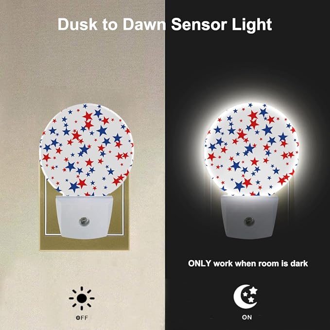 EKOBLA American Stars Patriotic Night Lights Plug into Wall Red Blue Plug-in Nightlights Dusk to Dawn Sensor LED Lighting Home Bedroom Bathroom Hallway Decor for Men Women Boys Girls