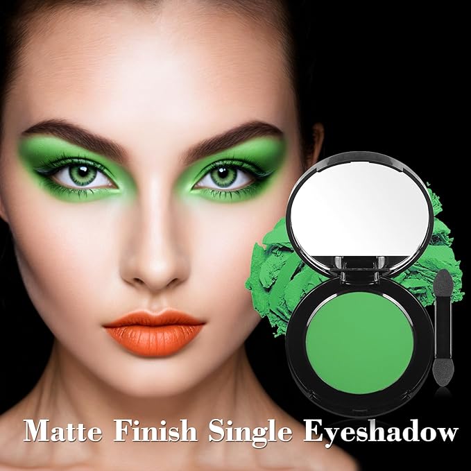 MEICOLY Light Green Eyeshadow with Mirror,Forest Green Matte Eye Shadow Palette for Wicked Witch Elphaba Makeup,Pressed Powder Single Eyeshadow for Women and Girls,Eye Makeup Eyelid Color,High Pigment