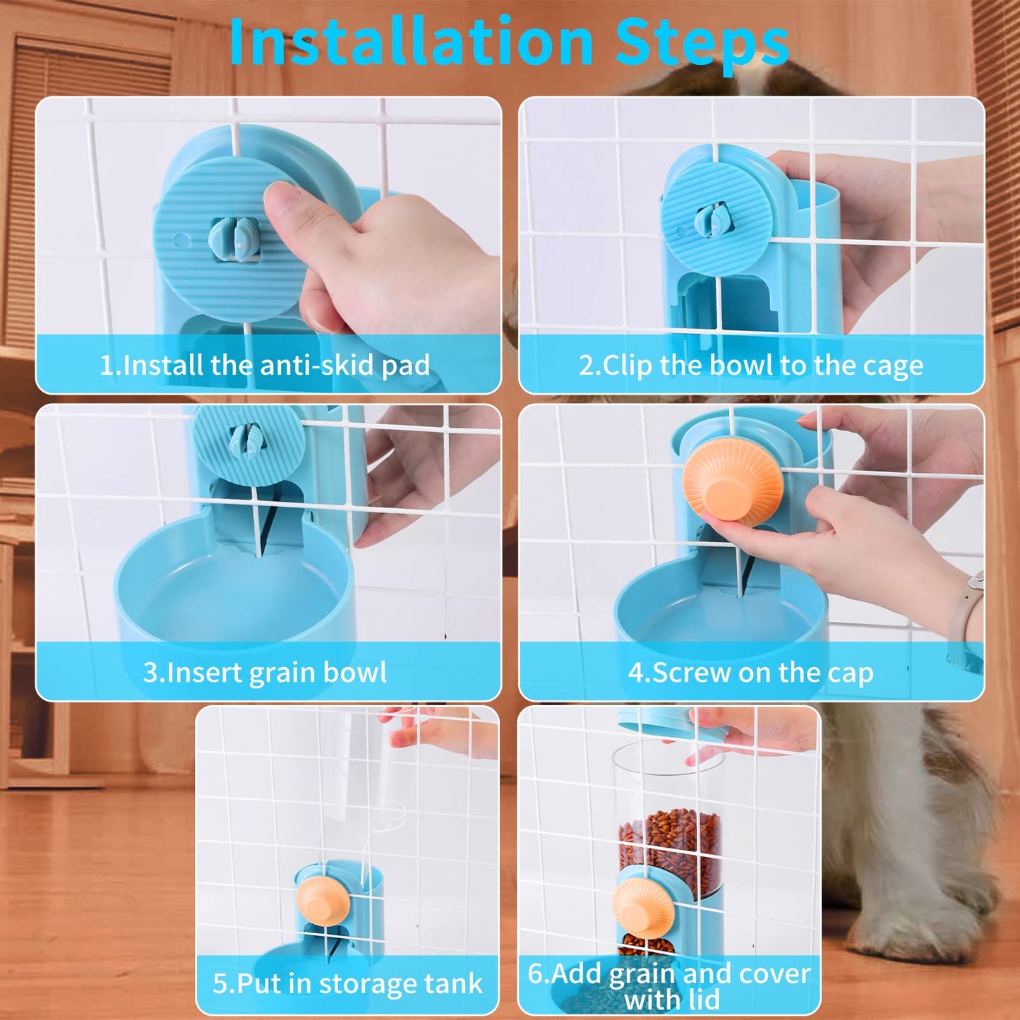 Kenond 40oz Hanging Automatic Rabbit Food and Water Dispenser, Dog Cage and Ferret Feeder, Gravity Cat Feeder Set, Cage Food Bowl for Bunny, Guinea Pig, Chinchilla (Green)