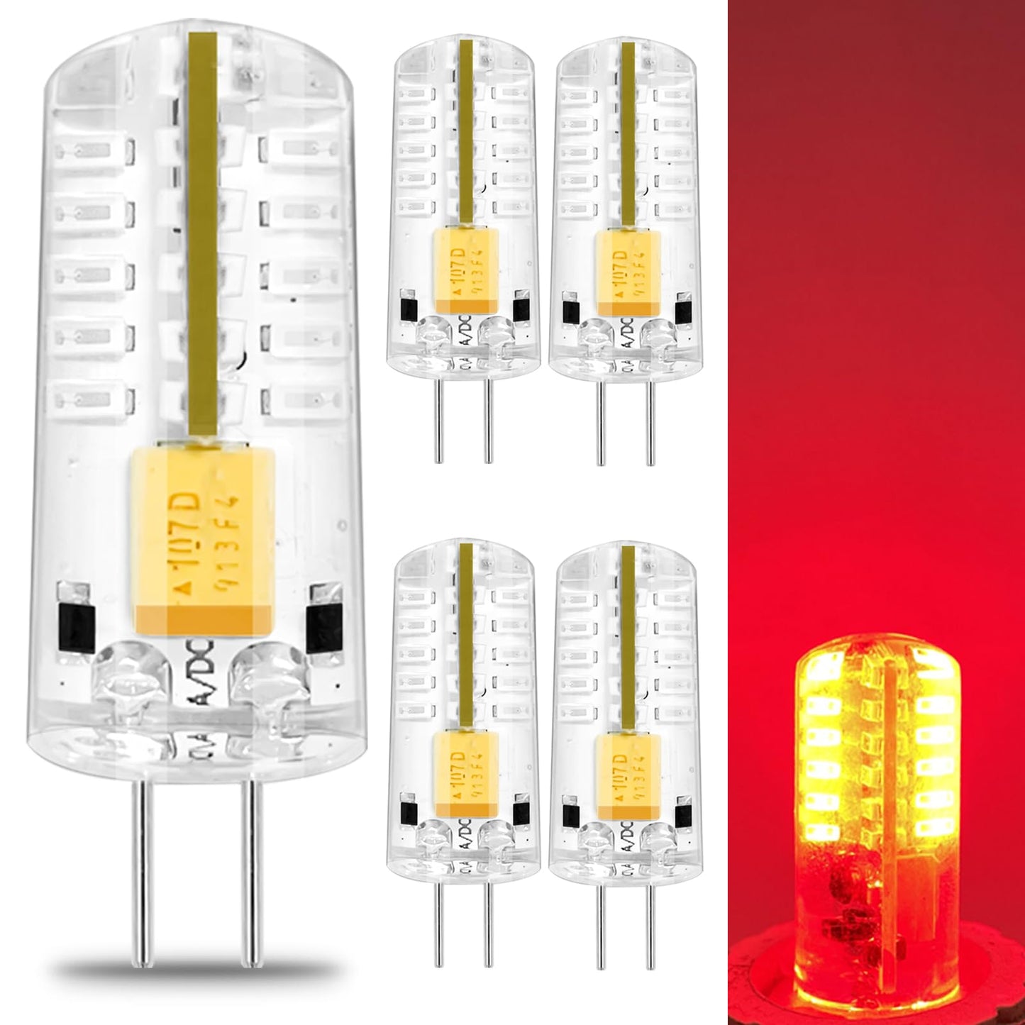 Brolskun 12 Volt Landscape Lighting System Color Led Bulbs G4 2W Red Light Christmas Lighting Halloween  5-Pack