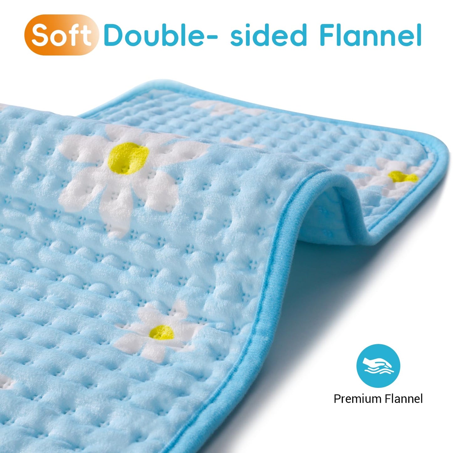 Comfytemp Extra Large Heating Pad for Back & Period, 33''x 17'' King Size Heat Pad Soft and Stylish, FSA Eligible, HSA Approve Electric XL Shoulder/Neck/Knee Heated Pad, Washable (Blue & Daisy Print)