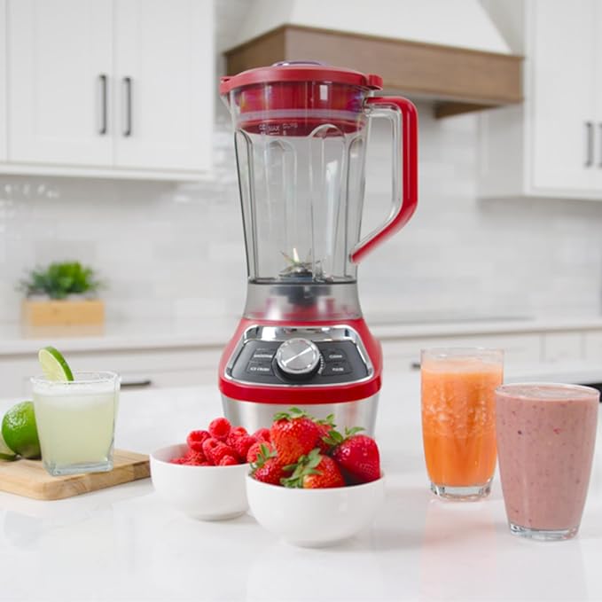 Kenmore Countertop Blender – Electric Mixer for Smoothies, Ice Crush & Pulse Function, Heavy Duty Plastic Pitcher, Kitchen Appliance, Dishwasher-Safe Jar, Red