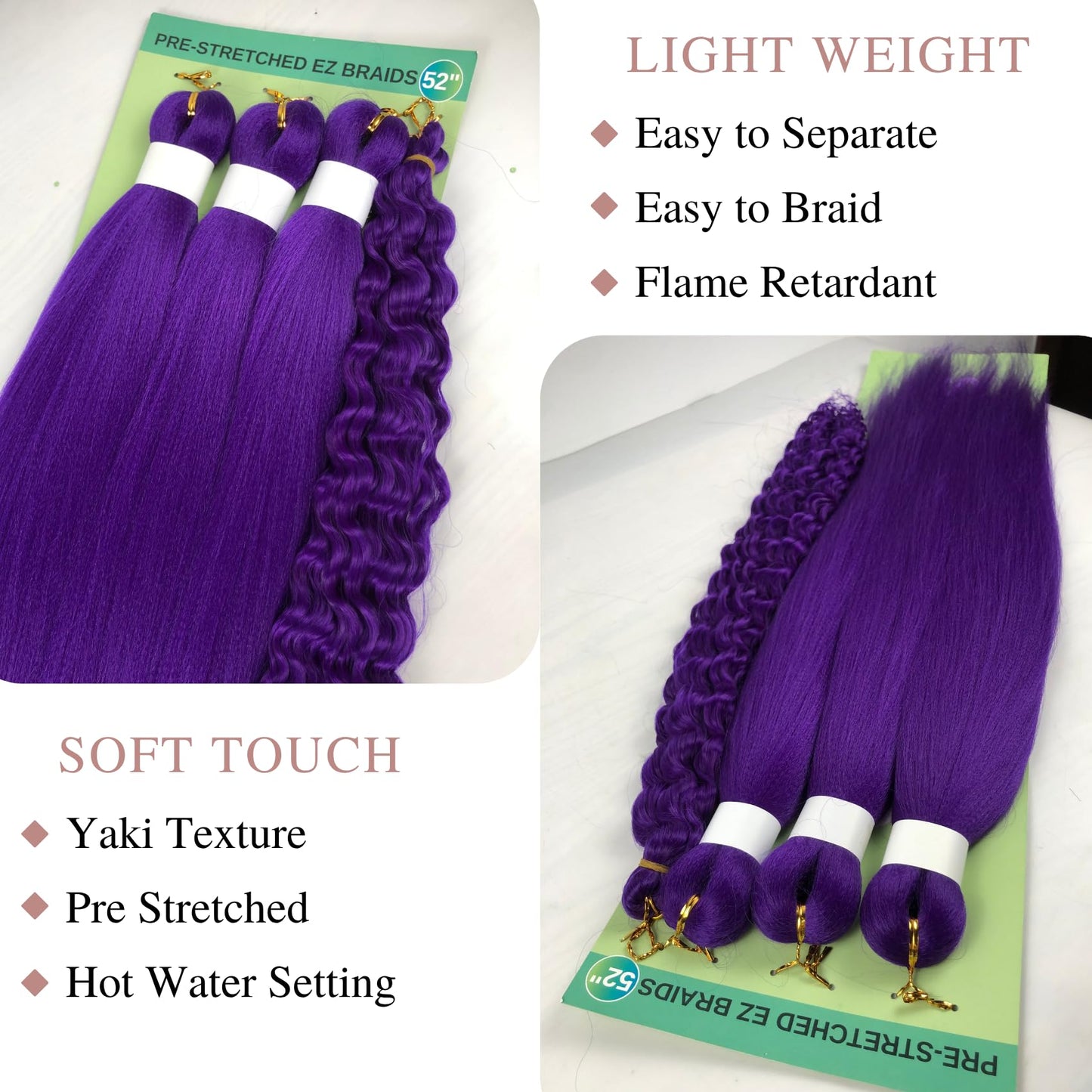 Purple Braiding Hair for Boho Braids Pre stretched Curly Braiding Hair Knotless Ez Braids