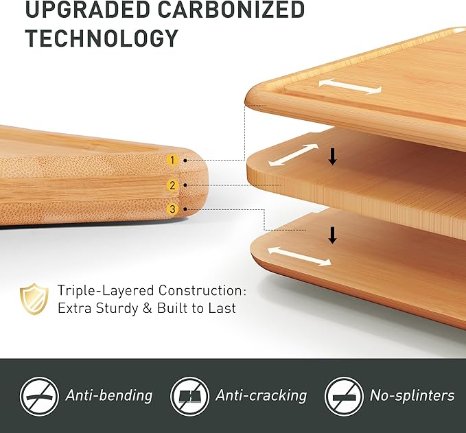 Bamboo Cutting Board Natural Non Toxic Chopping Wood Cutting Board With Juice Grooves Knife-Friendly Finish For Versatile Kitchen Use Ideal Charcuterie & Chopping Large Multi-Use New Home Must Haves