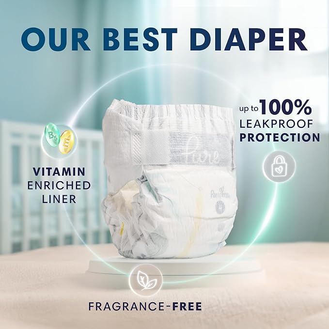 Pampers Pure Protection Baby Diapers, Size 4, 150 Count, Up to 100% Leakproof, Premium Plant-based Skin Protection, Hypoallergenic Soft Diapers