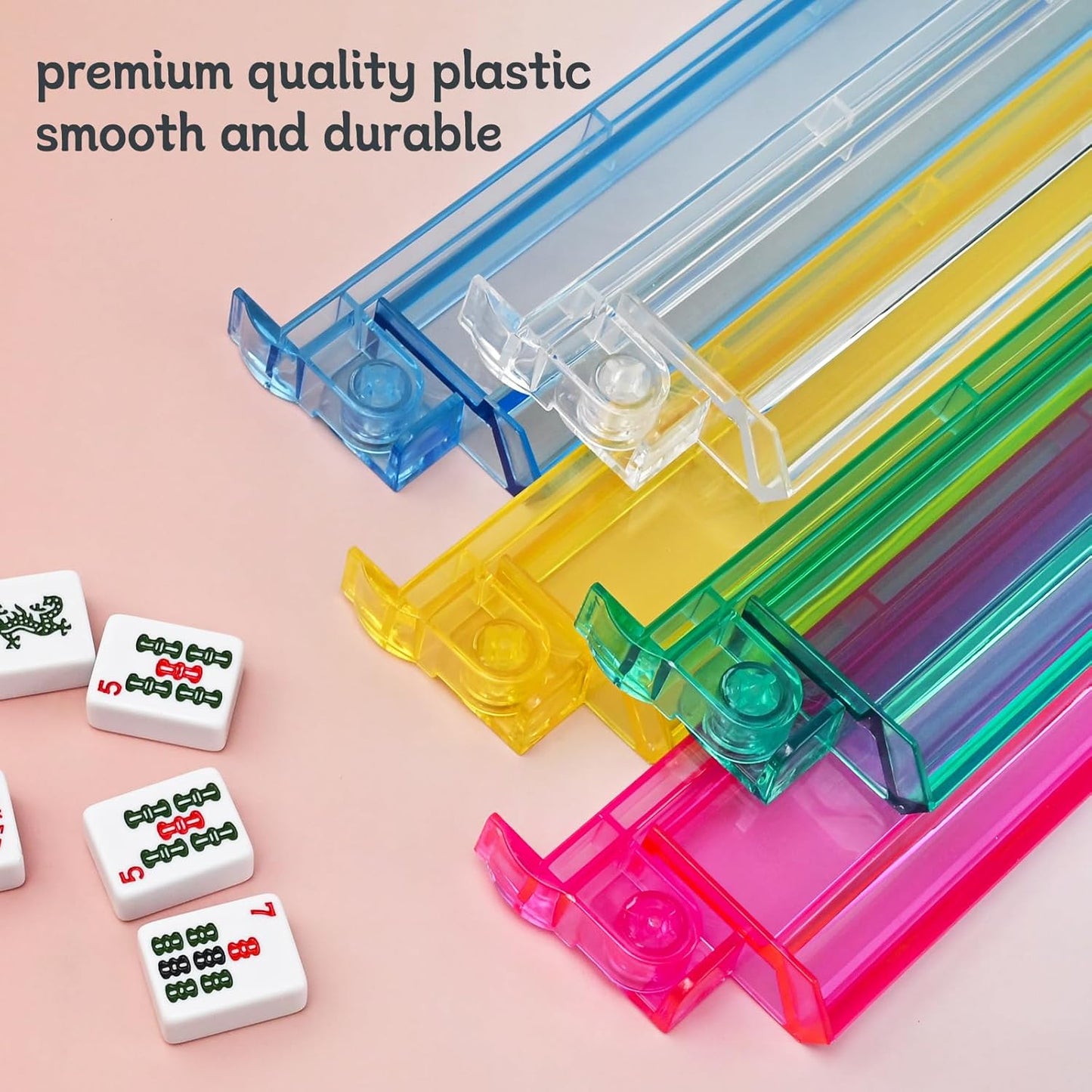 Mahjong Racks with Pushers Set of 4, Plastic American Mahjong Tile Racks 4 Colors, Mah Jongg Accessories Gifts for Mj Enthusiast