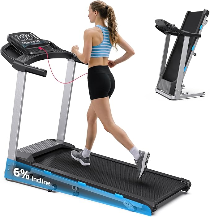 COZYINN Foldable Treadmill with Incline for Home Small - 350 lb Capacity, 3.0HP Quiet Folding Treadmill with Pulse Sensor ...
