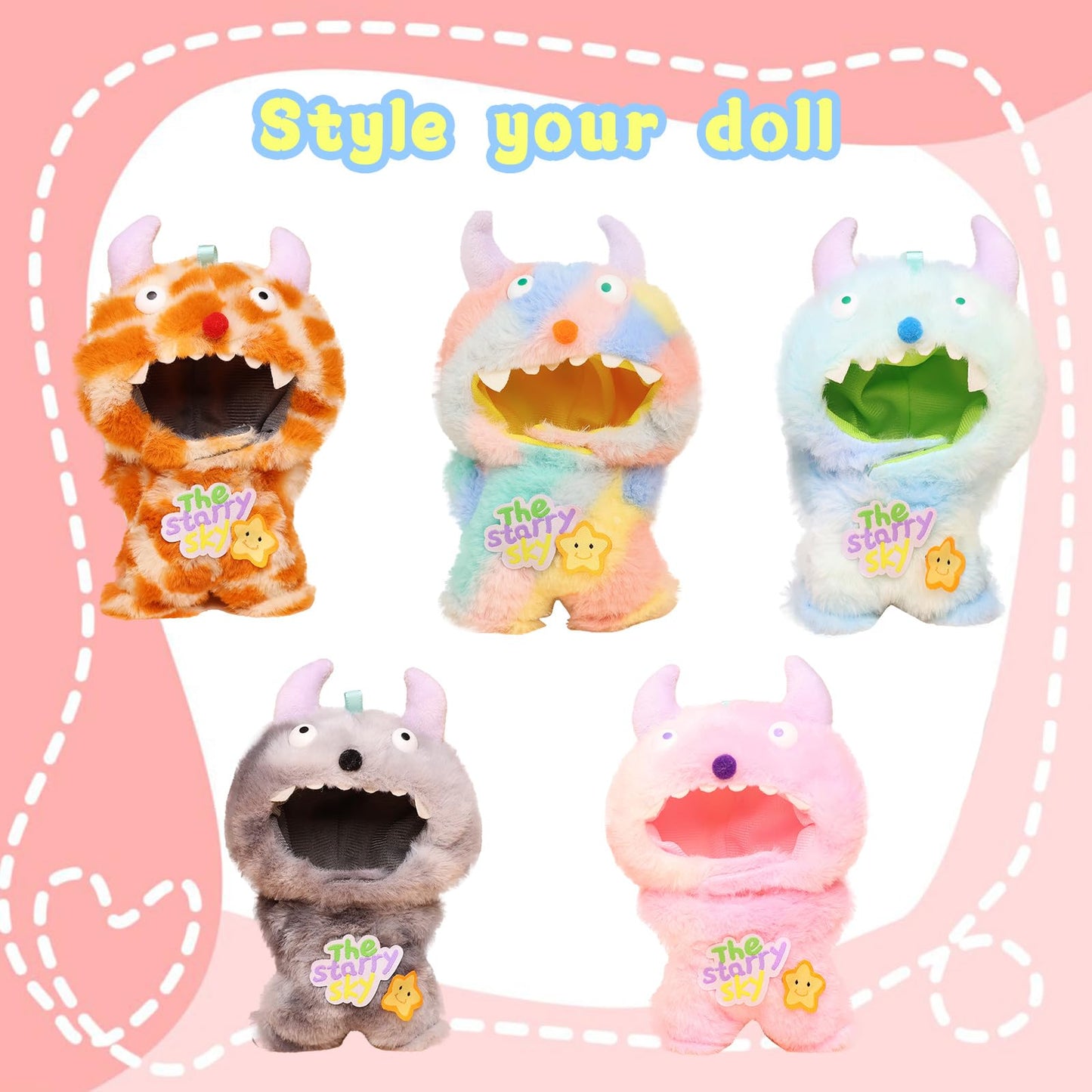 HiOKOU Clothes for labubu Doll 17cm Accessories Suit Cute Clothes for Doll Dress up Monster Style Outfits（Dopamine）