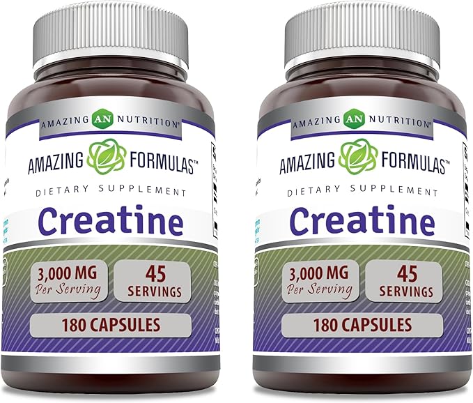 Amazing Formulas Creatine Monohydrate 3000 Mg Per Serving Supplement | 180 Capsules | Non-GMO | Gluten Free | Made in USA (2 Pack)
