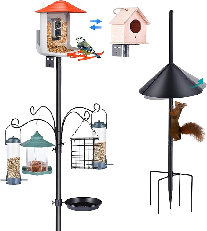 Bird Feeder Pole 92 Inch True Heavy Duty Birdhouse Pole with Squirrel Proof Baffle for Outdoor, Adjustable Bird Feeder Sta...