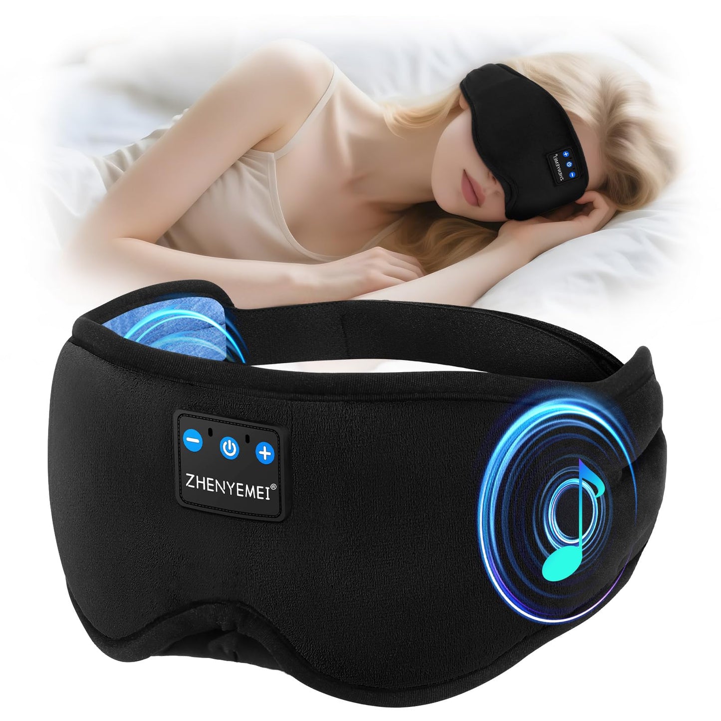 Deep Sleep Mask with Bluetooth 5.4 Headphones - Blackout Sleeping Mask Side Sleeper Eye Masks Earphone Rechargeable Headband Wiless Music Ear Muffs Portable Travel Essentials Gift for Women Men Mom