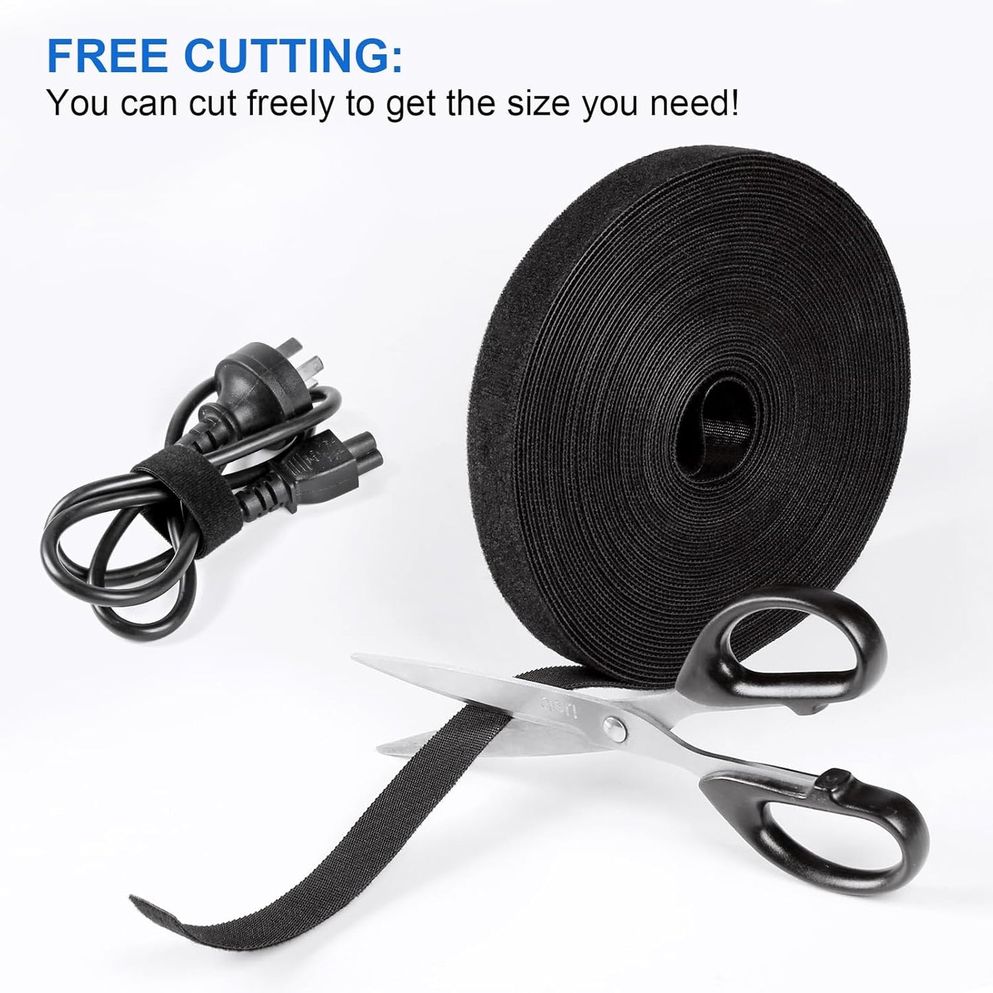 OneLeaf Fastening Cable Management Roll, Reusable Multi-Purpose Cords Management, Double Sided Hook and Loop Cable Ties Roll，Cut to Length Straps, Black Heavy Duty Wire Management