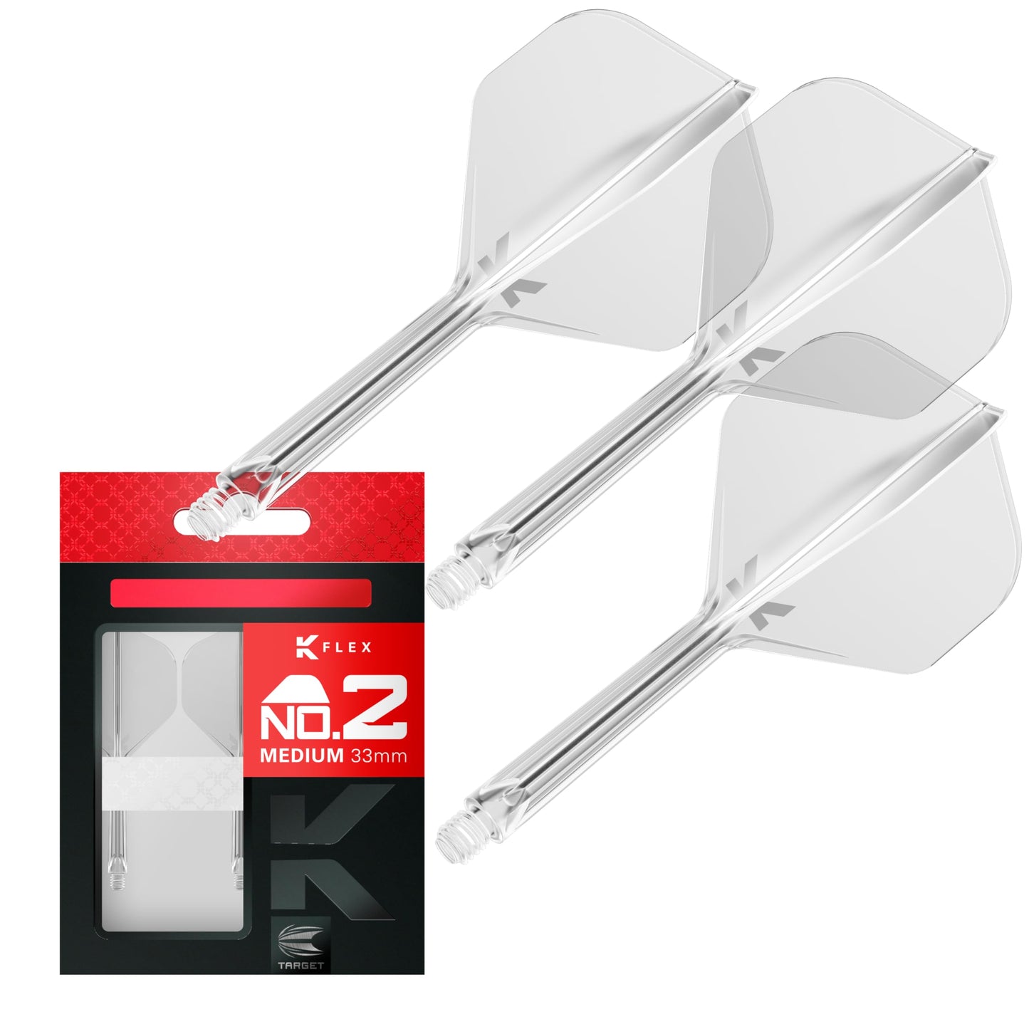 Target Darts K Flex Integrated Dart Flights And Shafts  No.2 Clear (Medium) | Pack Of 3 K-Flex - No2  Kflex All In One Moulded Dart Flight & Stem | Professional Dart Accessories