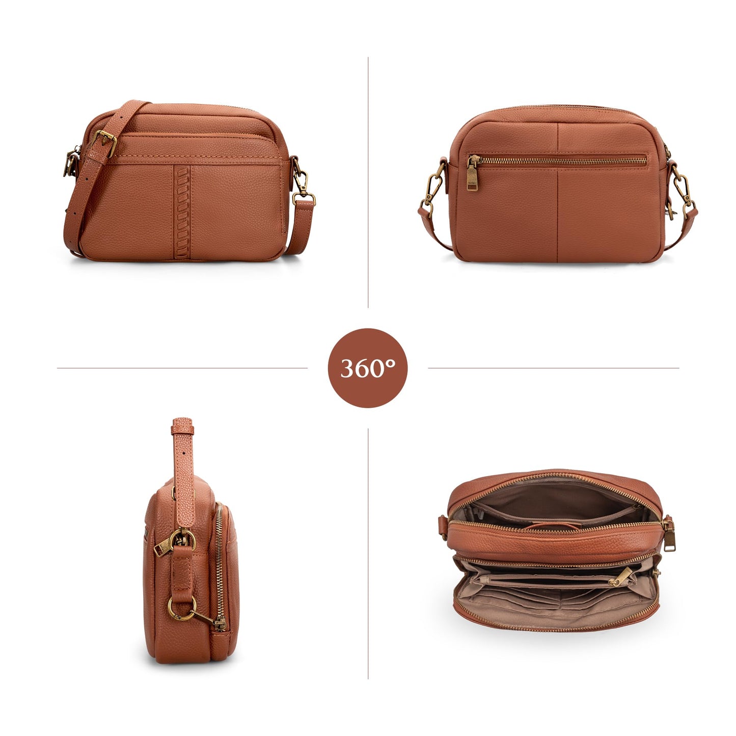 befen Rfid Crossbody Bags for Women Geniune Leather, Women's Small Anti Theft Cross Body Purse Lightweight Multi Pockets Purses Handbag - Brown