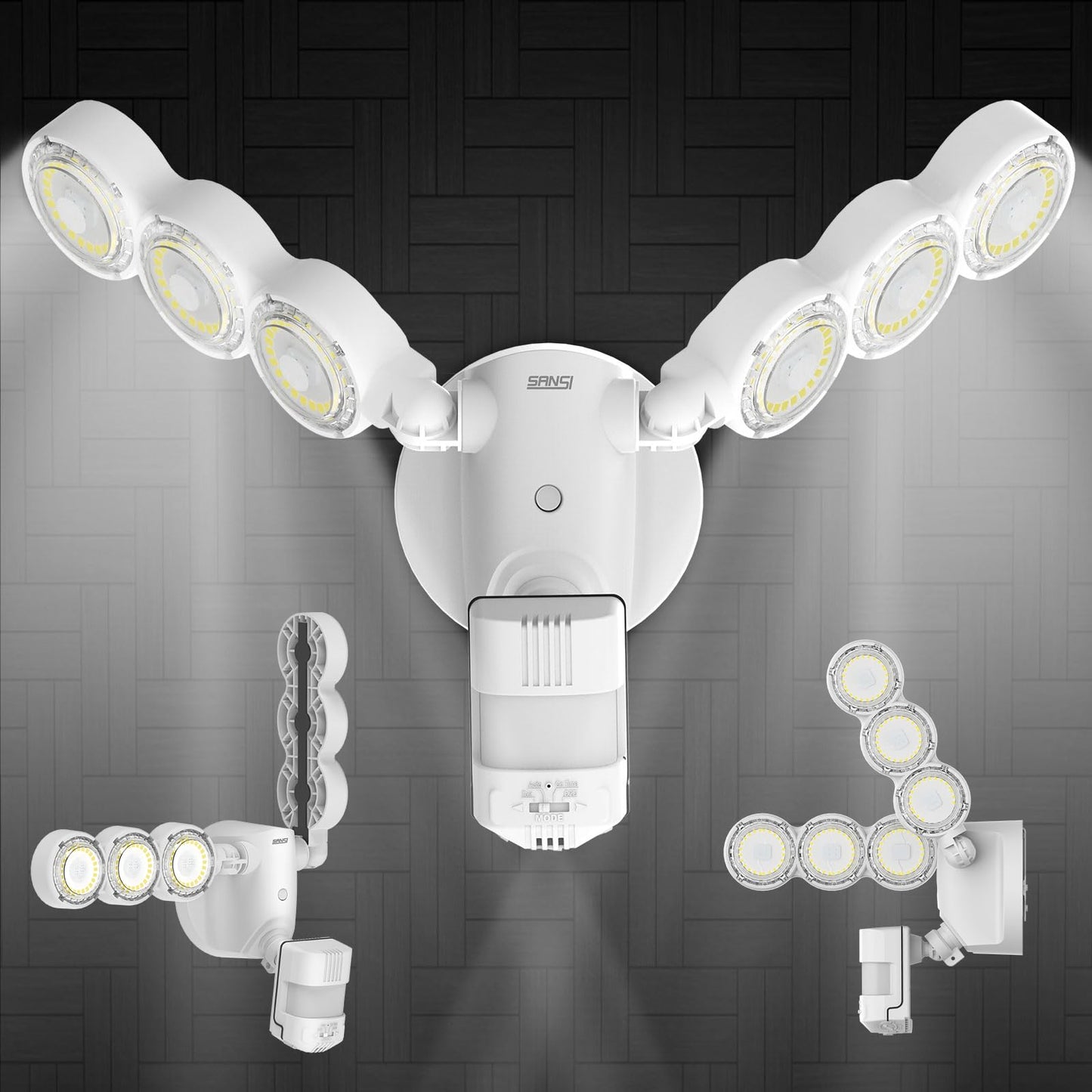 Sansi 45W Motion Sensor Outdoor Flood Light, 6000Lm, 5000K, White, C2440-Mw-45W, 4 Modes, 320° Wide Angle