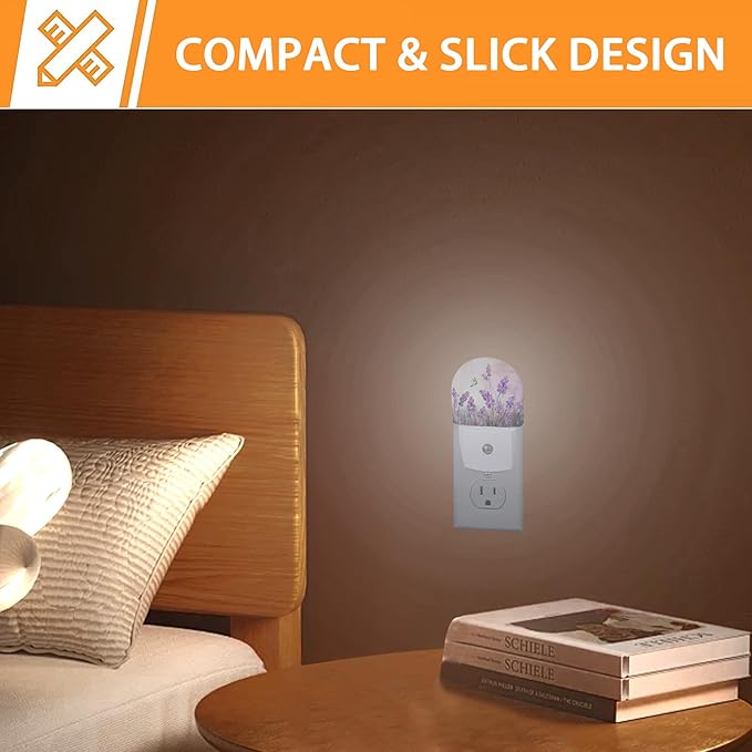 Lavander Flower Butterfly Night Light,Night Lights Plug into Wall with Dusk to Dawn Sensor,Lamp for Bedroom Bathroom Hallway Nightlight for Women Girls