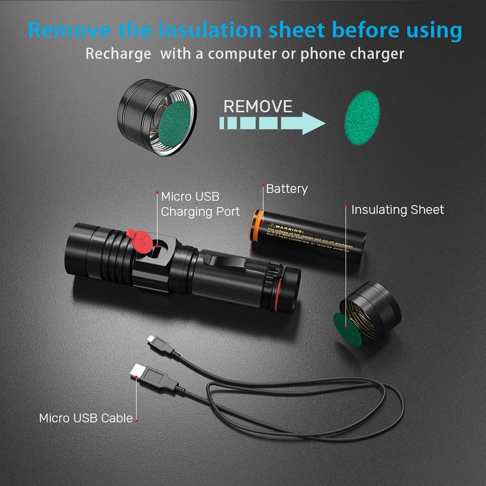 Itoncs Led Magnetic Flashlight, 2000 Lumens, Waterproof, 4 Modes, Aluminum, Tactical, 2 Pack